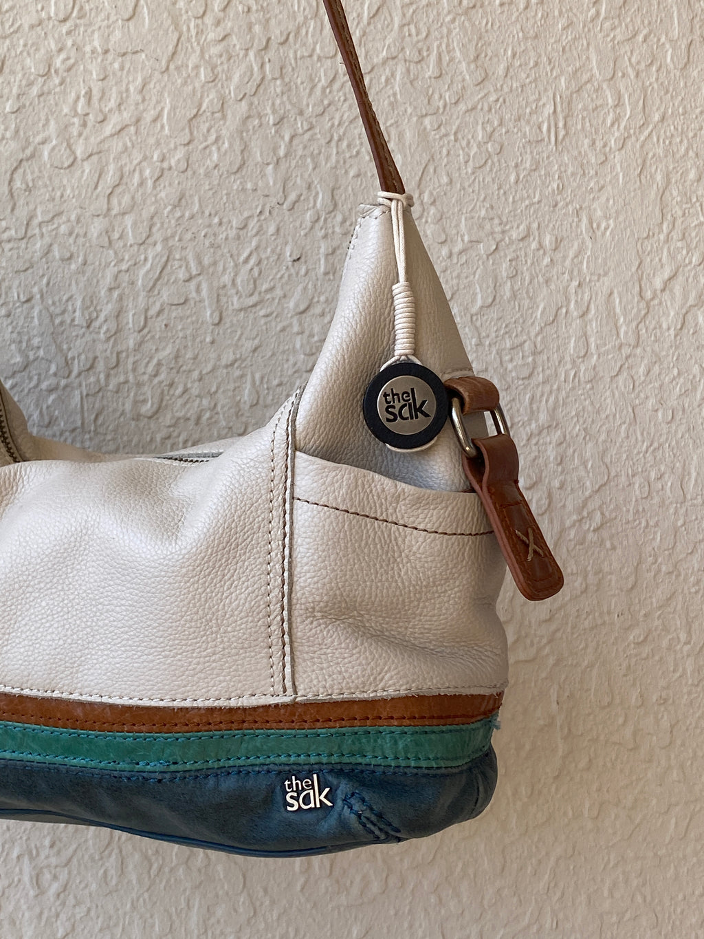 The Sak Genuine Leather Shoulder Bag – White & Green Colorblock Purse Hobo Tote