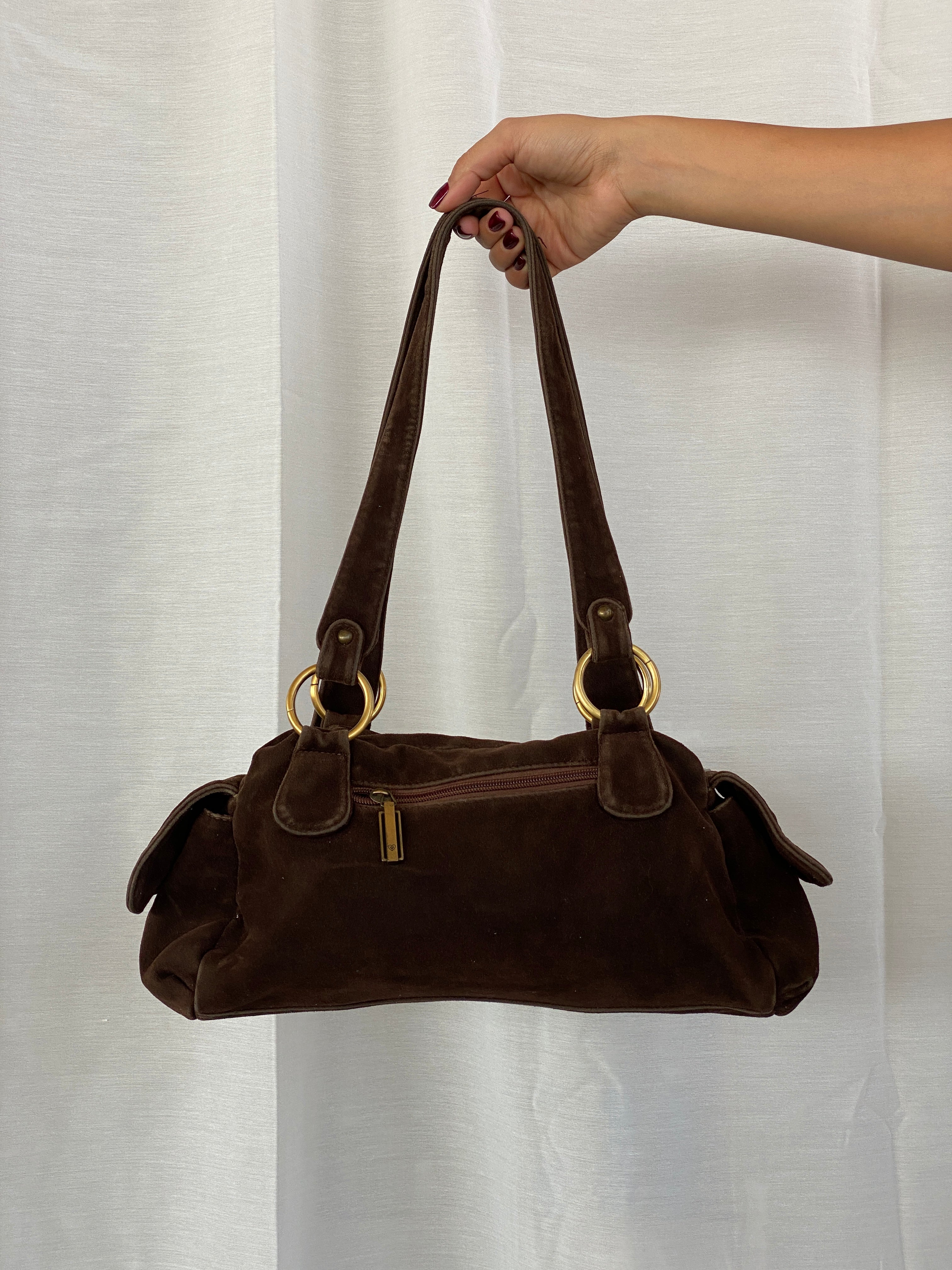 Vintage YLXINBO Brown Fabric Baguette Shoulder Bag
