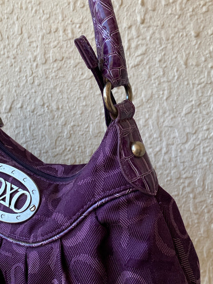 Y2K XOXO Purple Monogram Hobo Bag with Croc-Embossed Handle