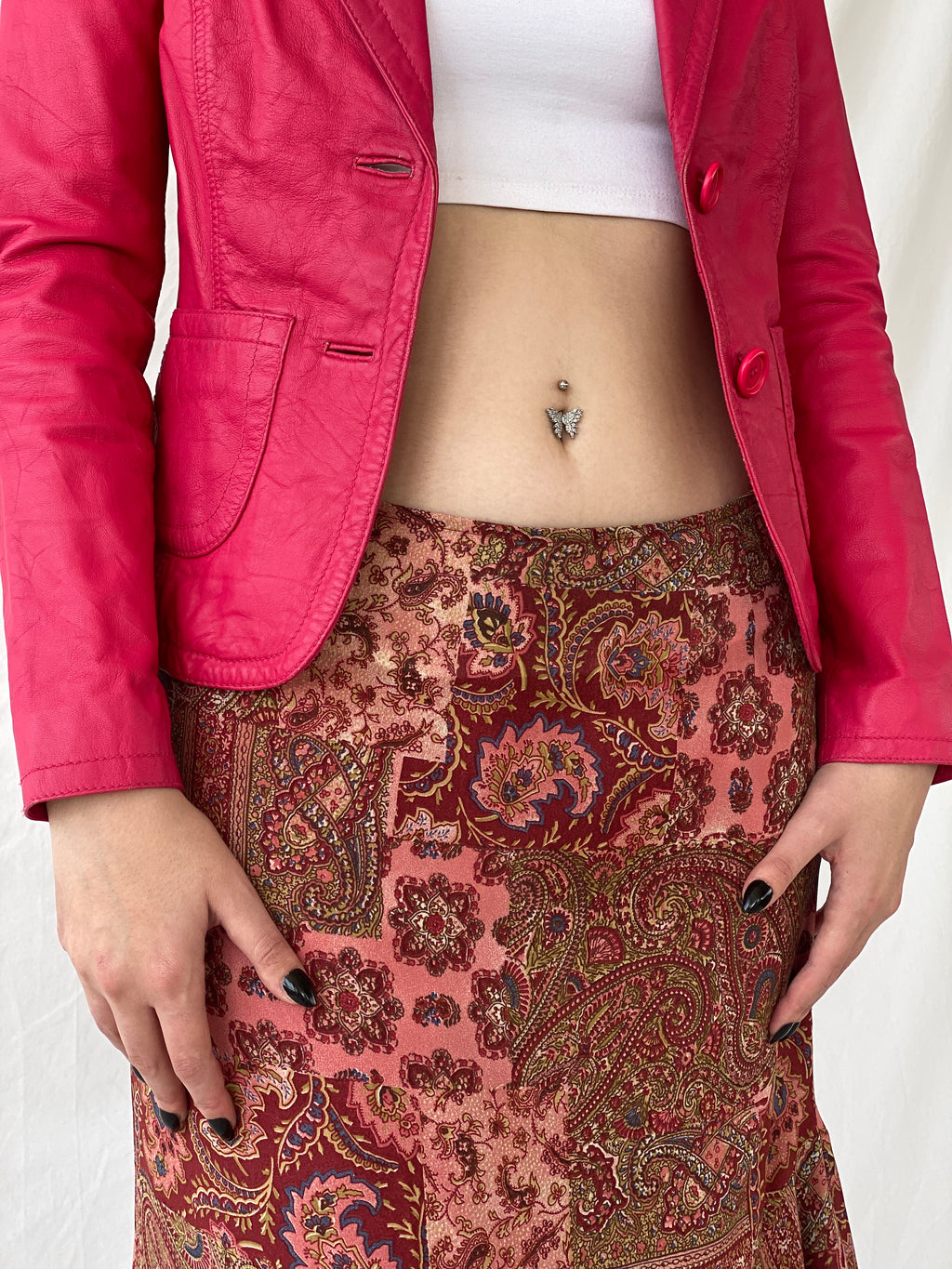 Vintage Gipsy Genuine Leather Pink Women’s Button Front Blazer - XS