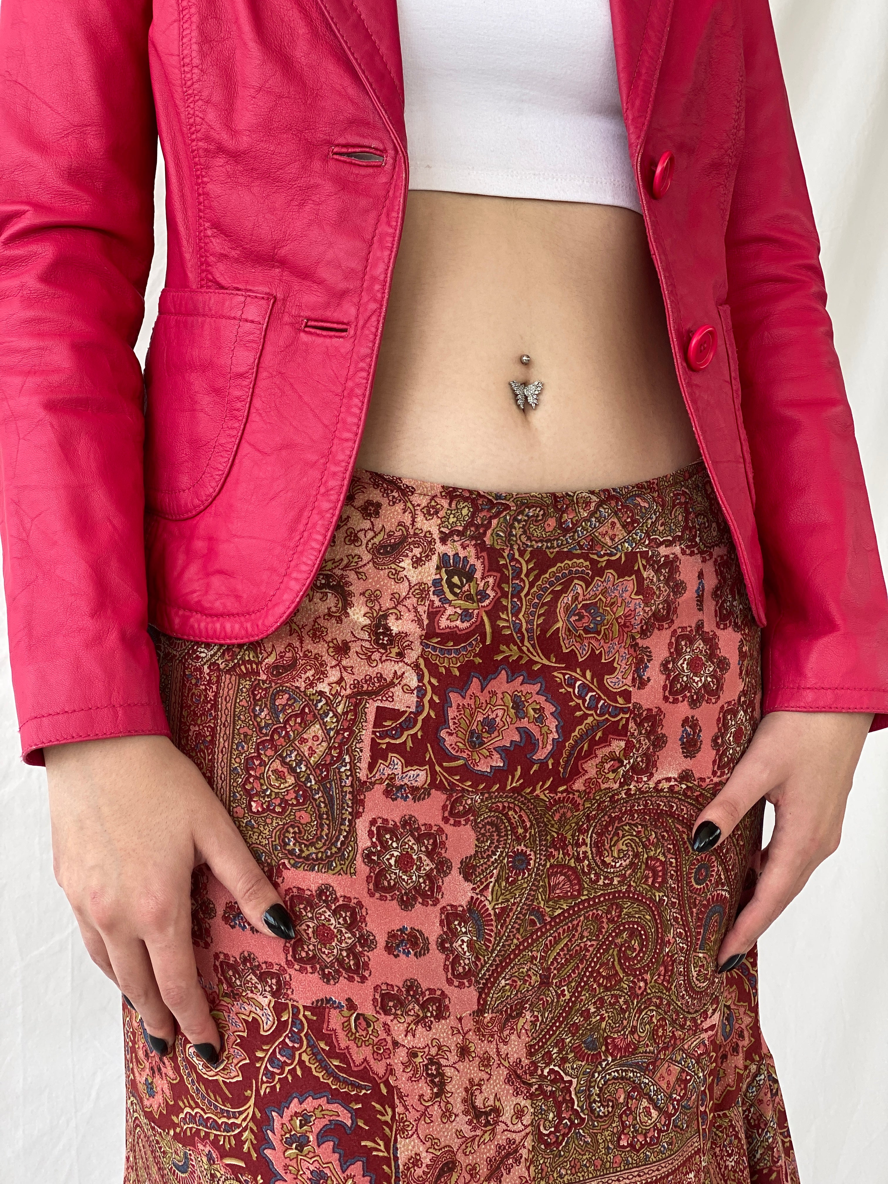 Vintage Gipsy Genuine Leather Pink Women’s Button Front Blazer - XS