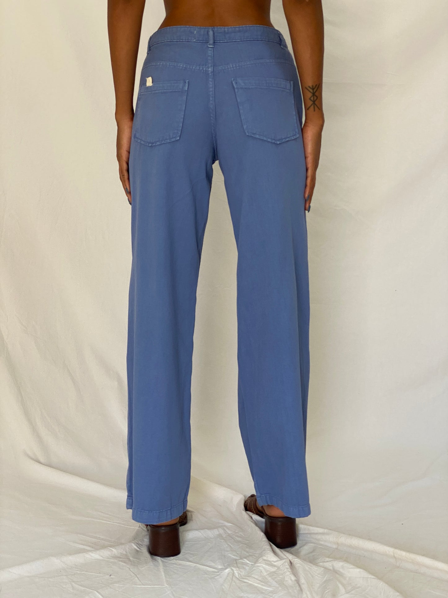 Vintage 90s Green Coast Blue Cotton Utility Wide Leg Pants - S
