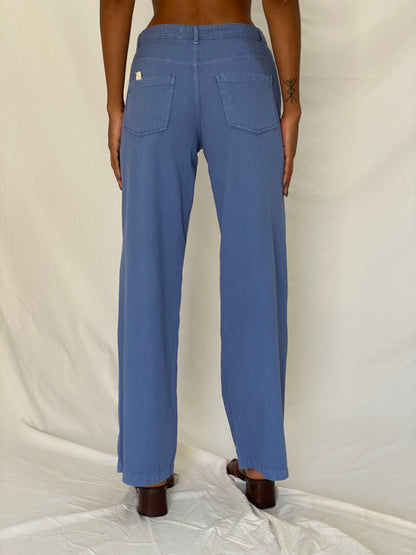 Vintage 90s Green Coast Blue Cotton Utility Wide Leg Pants - S