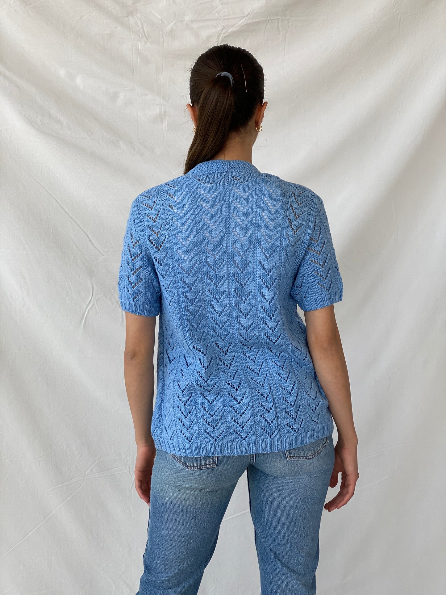 Vintage Handmade Blue Knitted Vest - L