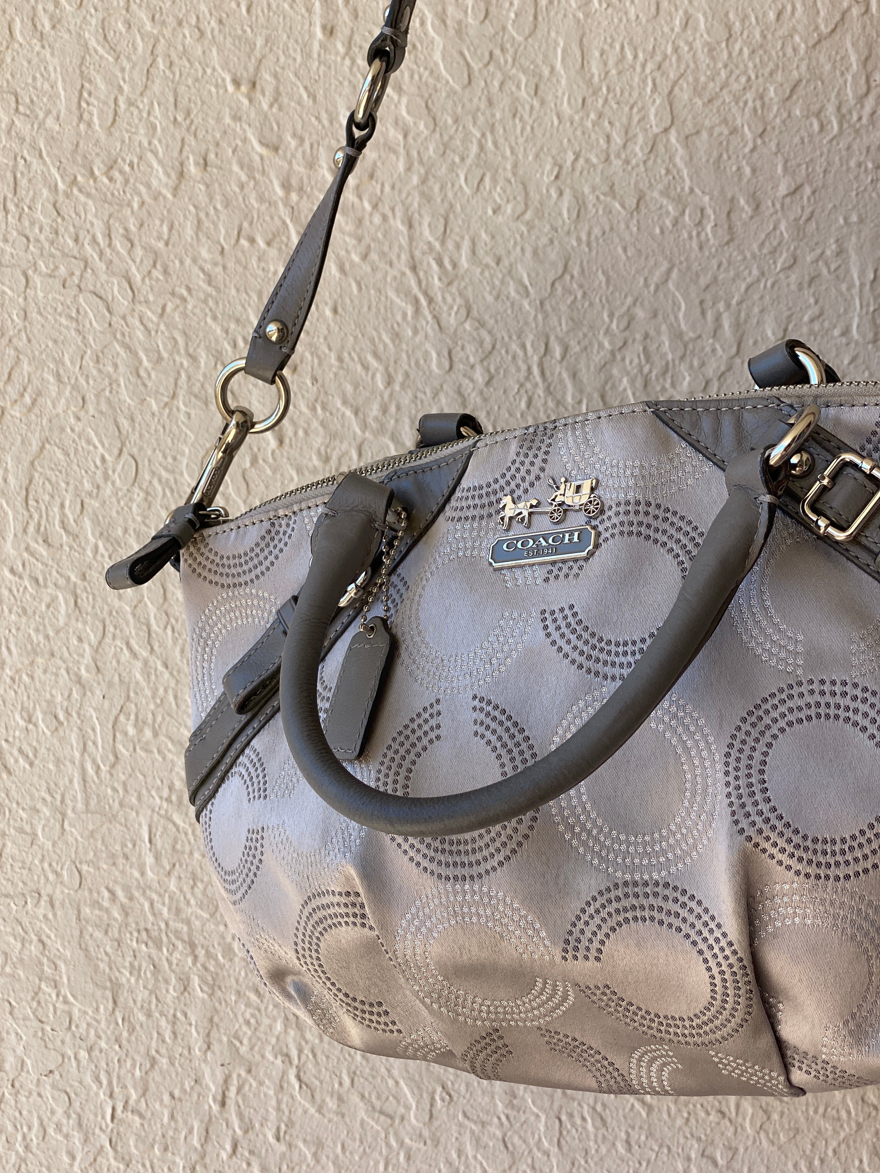 Coach Madison Sophia Dotted OP Art Monogram Purse Signature C Satchel Silver Bag