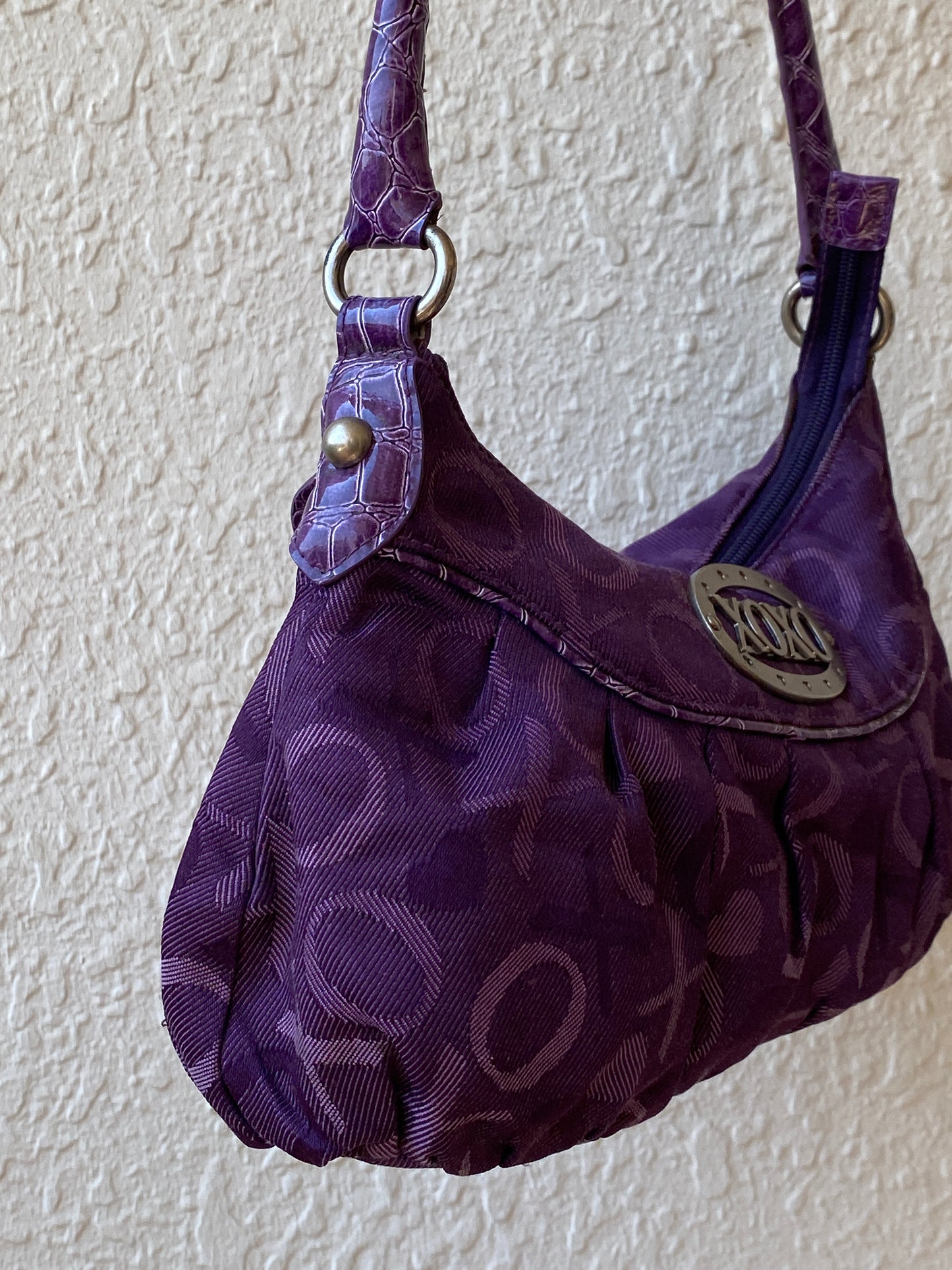 Y2K XOXO Purple Monogram Hobo Bag with Croc-Embossed Handle