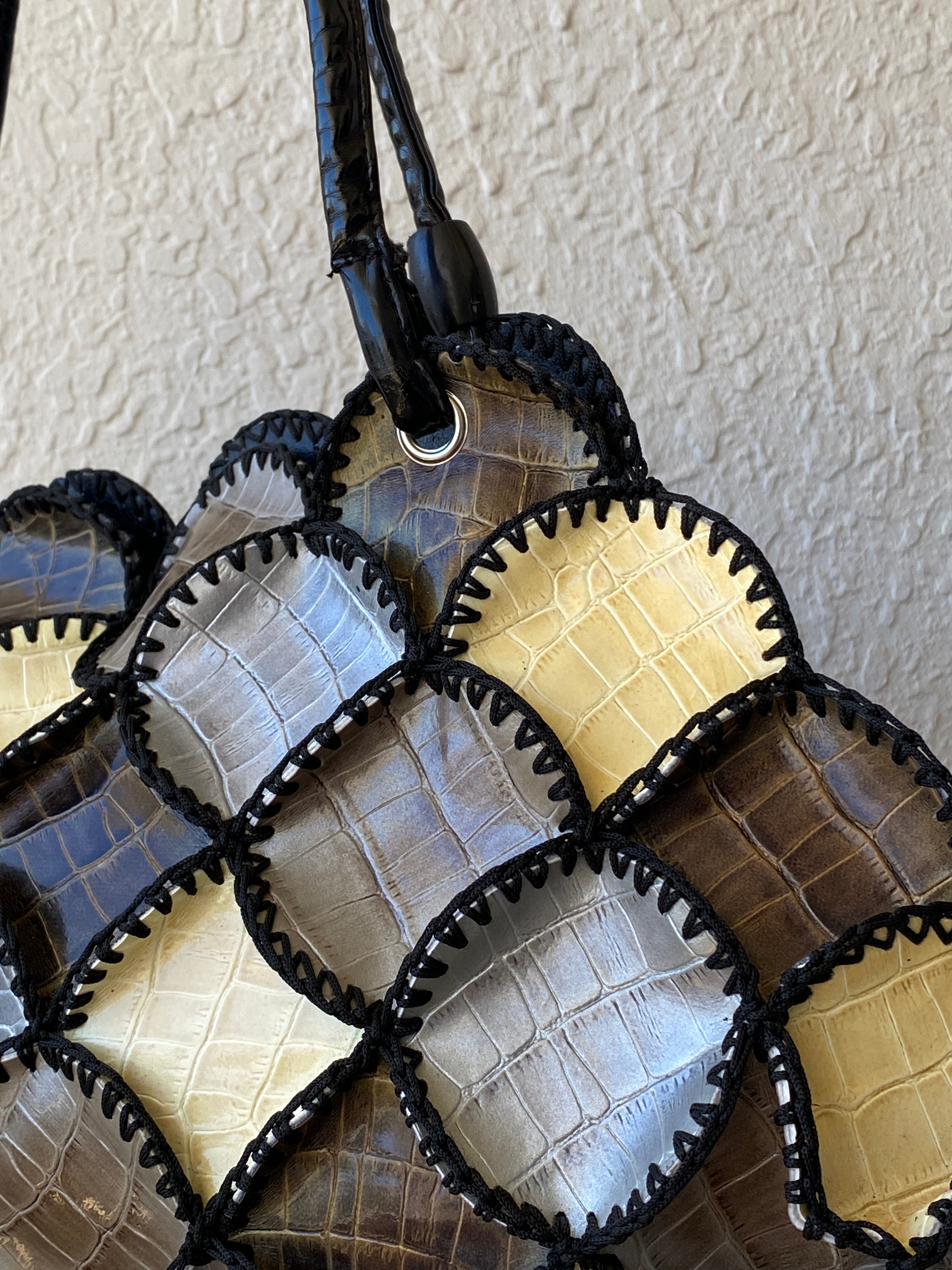 Vintage Y2K Boho Crochet Faux Snake Leather Patchwork Shoulder Bag