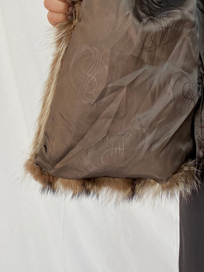 Vintage Striped Brown & Black Real Fur Coat - 70s Glam Winter Statement Jacket - M/L