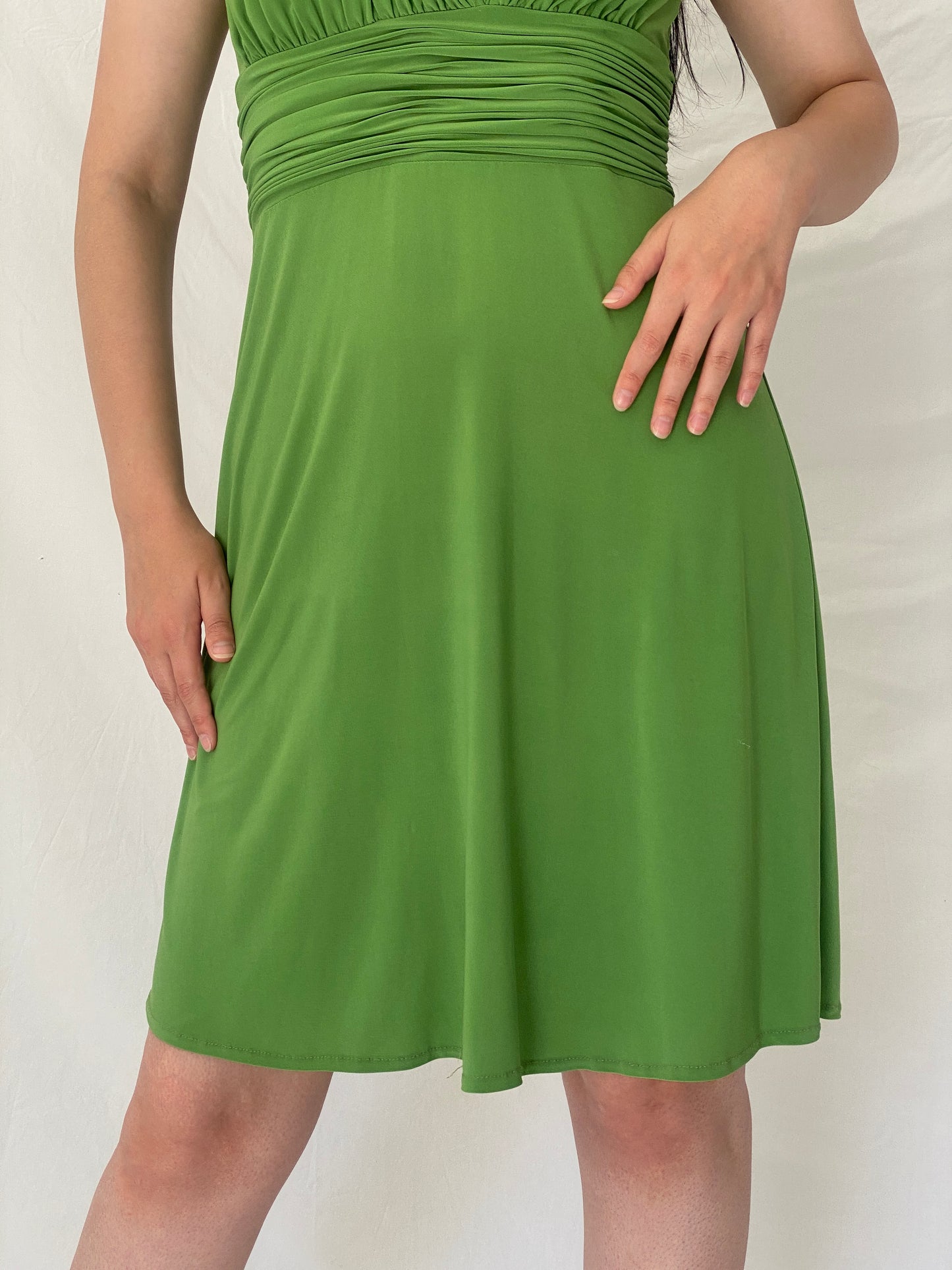 Vintage Y2K Evan-Picone Green Ruched Halter Dress - S
