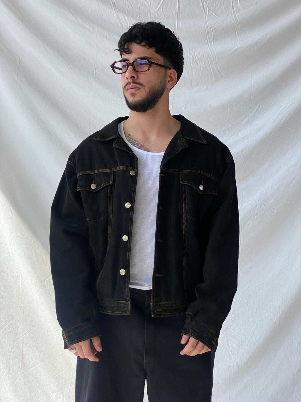Vintage 90s Kiton’s Black Denim Work Wear Bomber Jacket - L