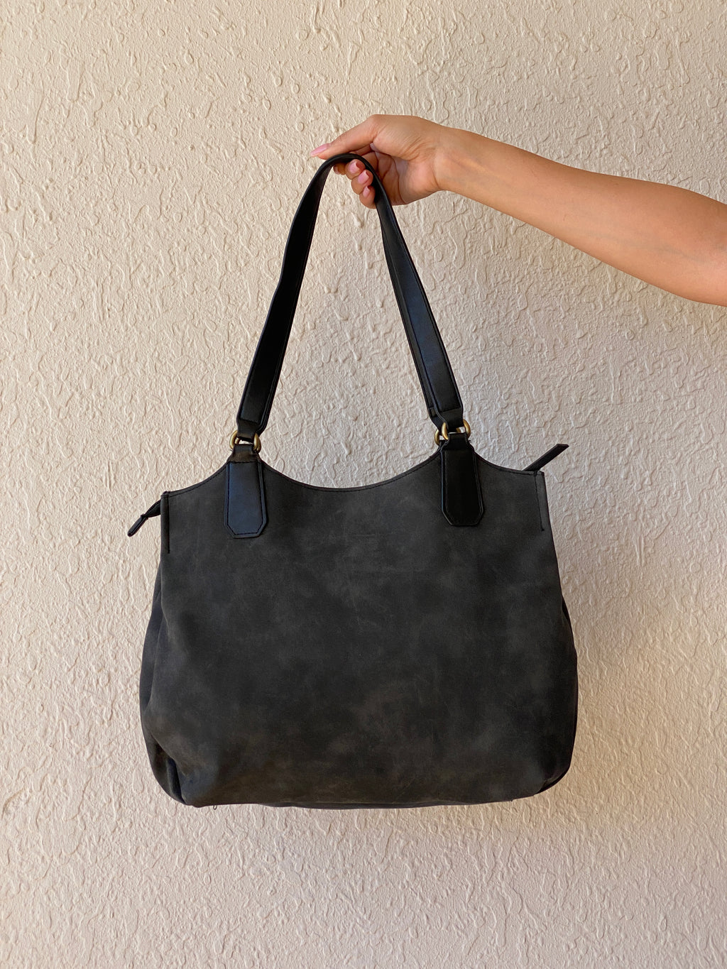 Rosetti Stella Dark Gray Distressed Leather Purse Large Tassel Hobo Shoulder Bag