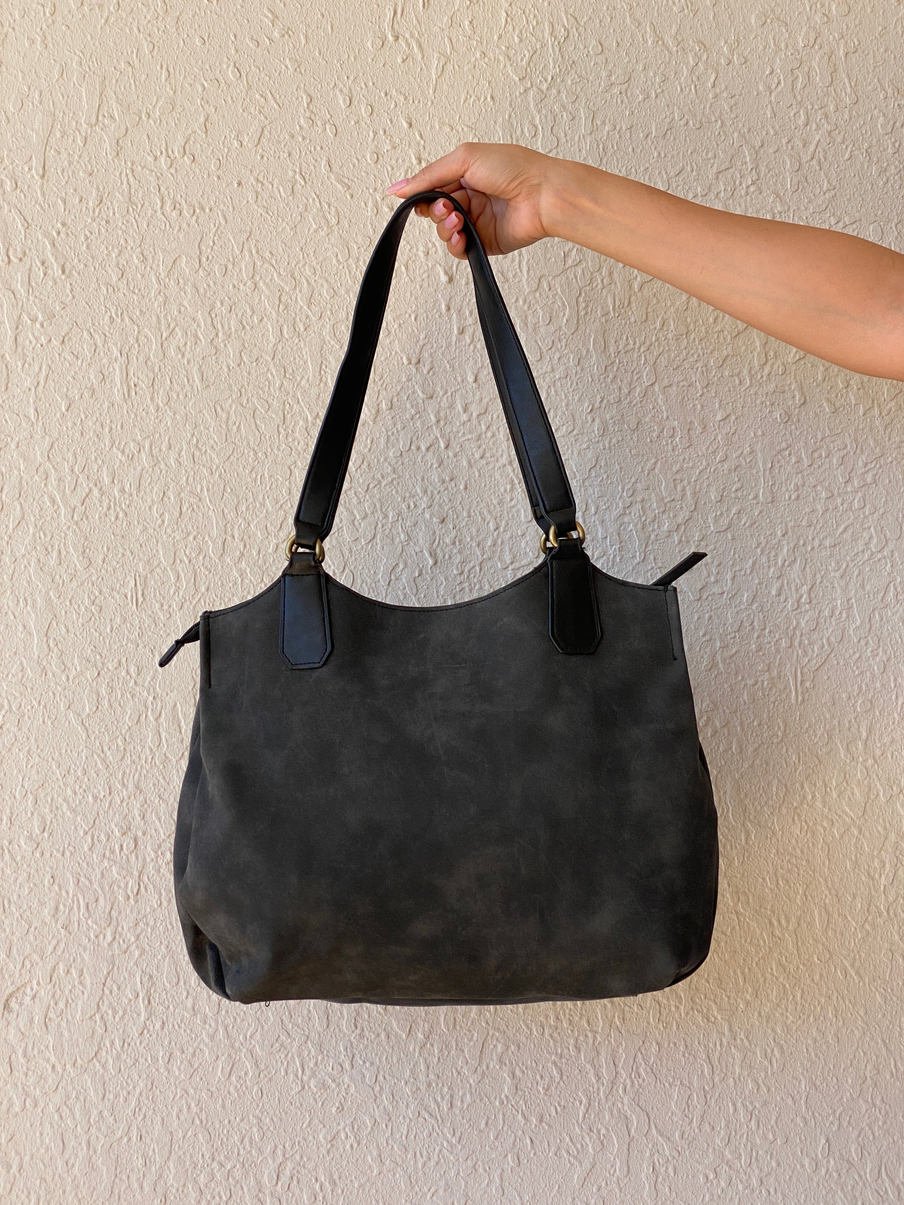 Rosetti Stella Dark Gray Distressed Leather Purse Large Tassel Hobo Shoulder Bag