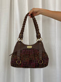 Y2K Rosetti Brown Multicolored Geometric Pattern Shoulder Bag With Braided Vinyl Handles