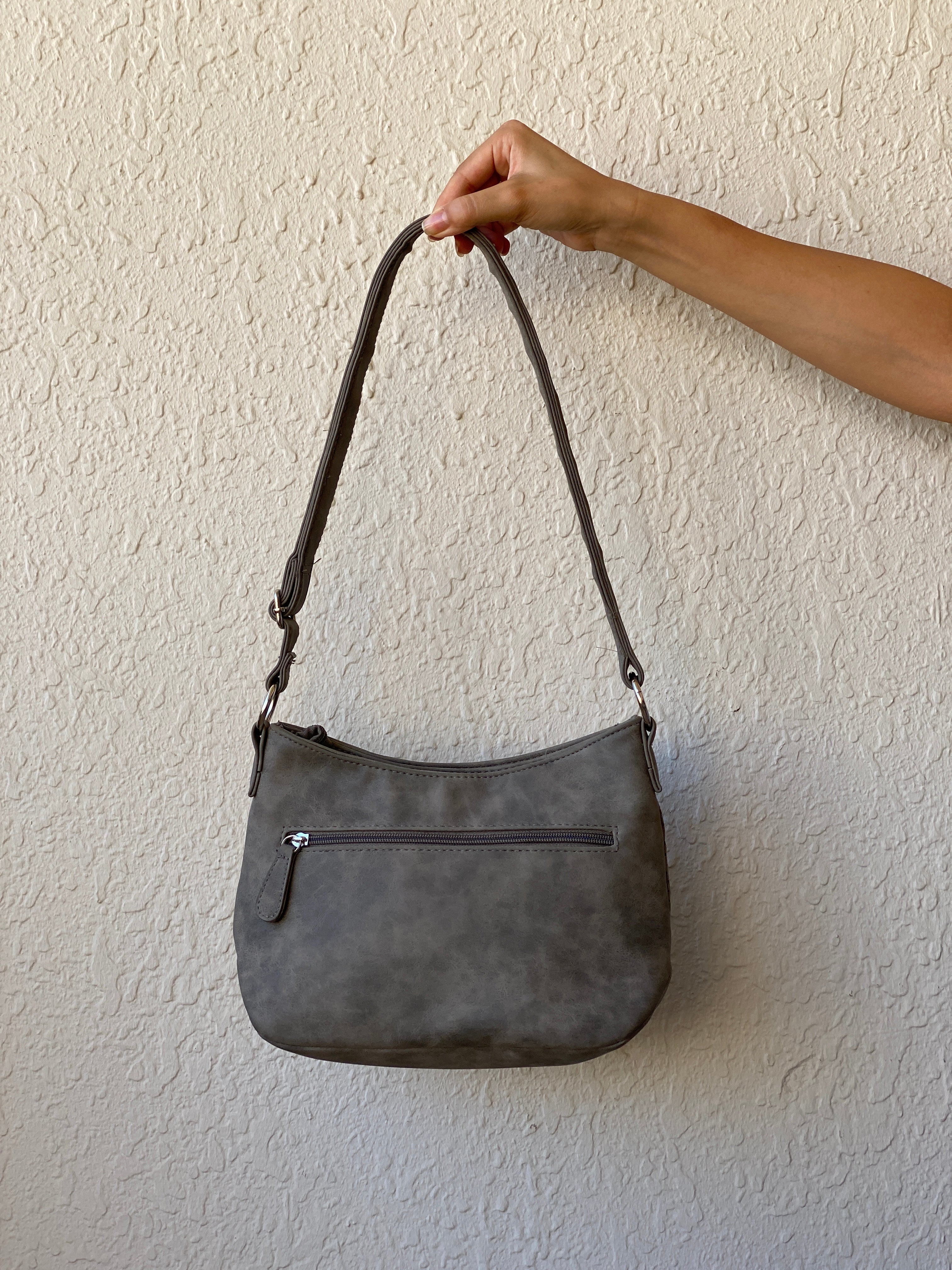 Y2K Stone Mountain USA Grey Perforated Vegan Leather Shoulder Bag