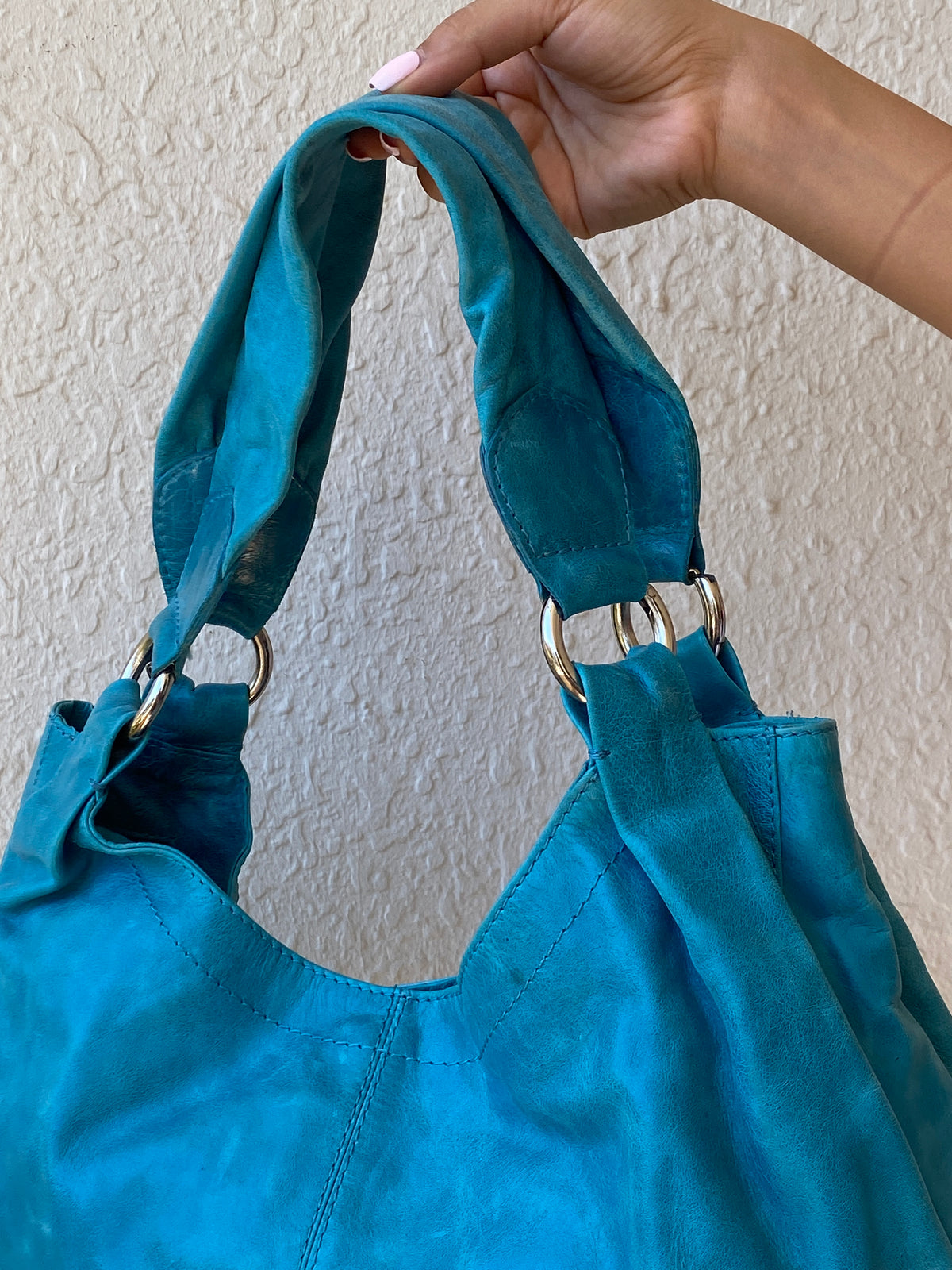 Vintage Y2K Bejin Korf Turquoise Genuine Leather Slouchy Hobo Shoulder Bag Vintage Y2K Bejin Korf Turquoise Genuine Leather Slouchy Hobo Shoulder Bag