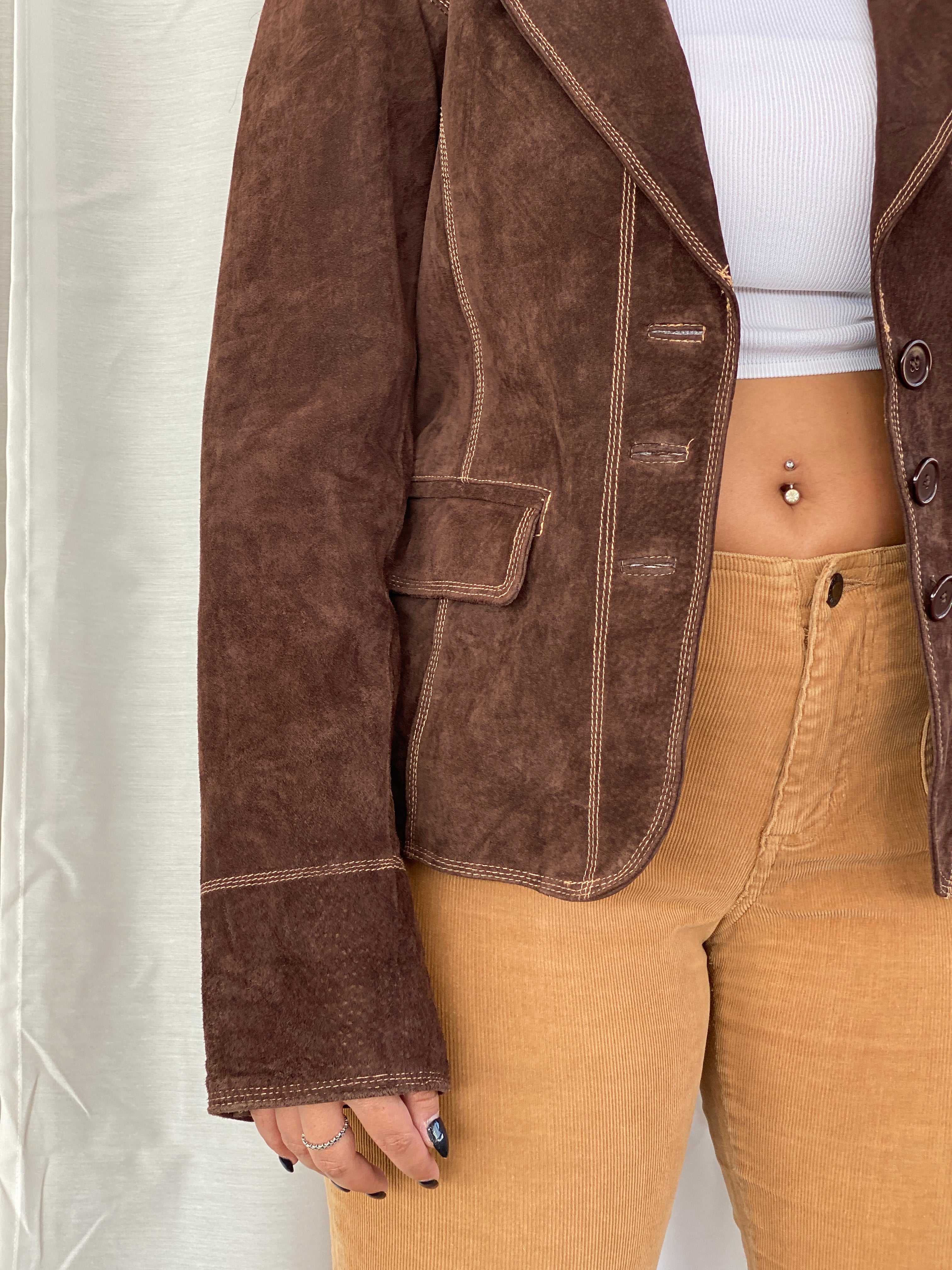 VILLA Clothes Genuine Suede Leather Brown Ginko Blazer - XL