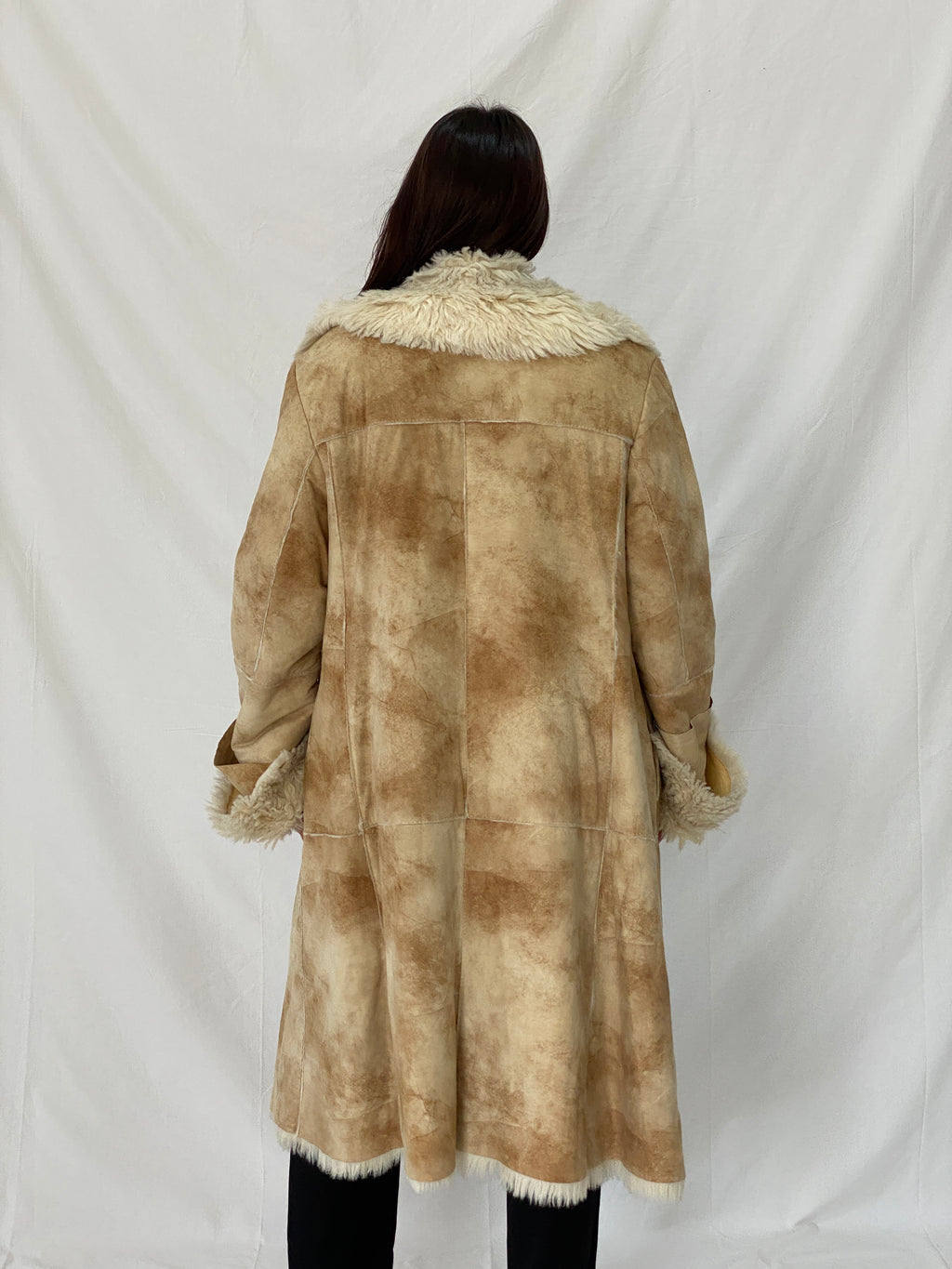 FREEHORN by Conbipel Faux Fur Lined Italian Genuine Leather Penny Lane Coat 70s Boho Jacket - XL
