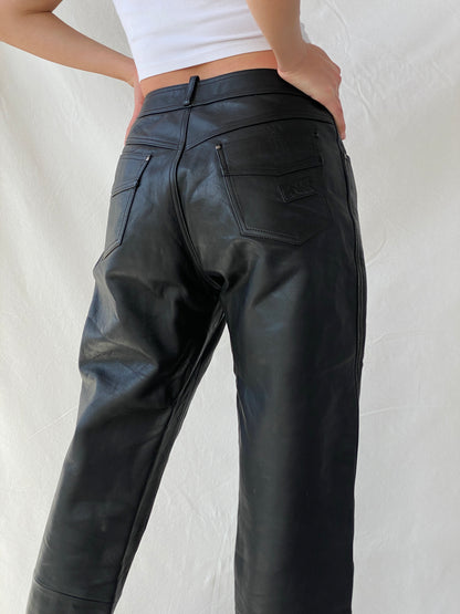 Vintage IXS Black Genuine Leather Motorcycle Pants - L