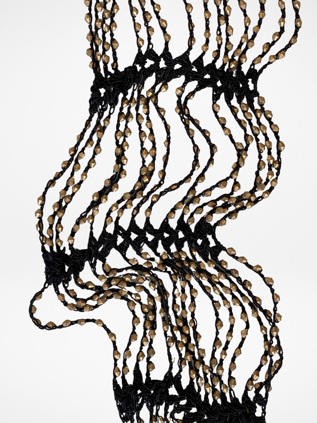 Therapy Black Crochet Beaded Fringe Scarf with Bronze Embellishments Statement Wrap