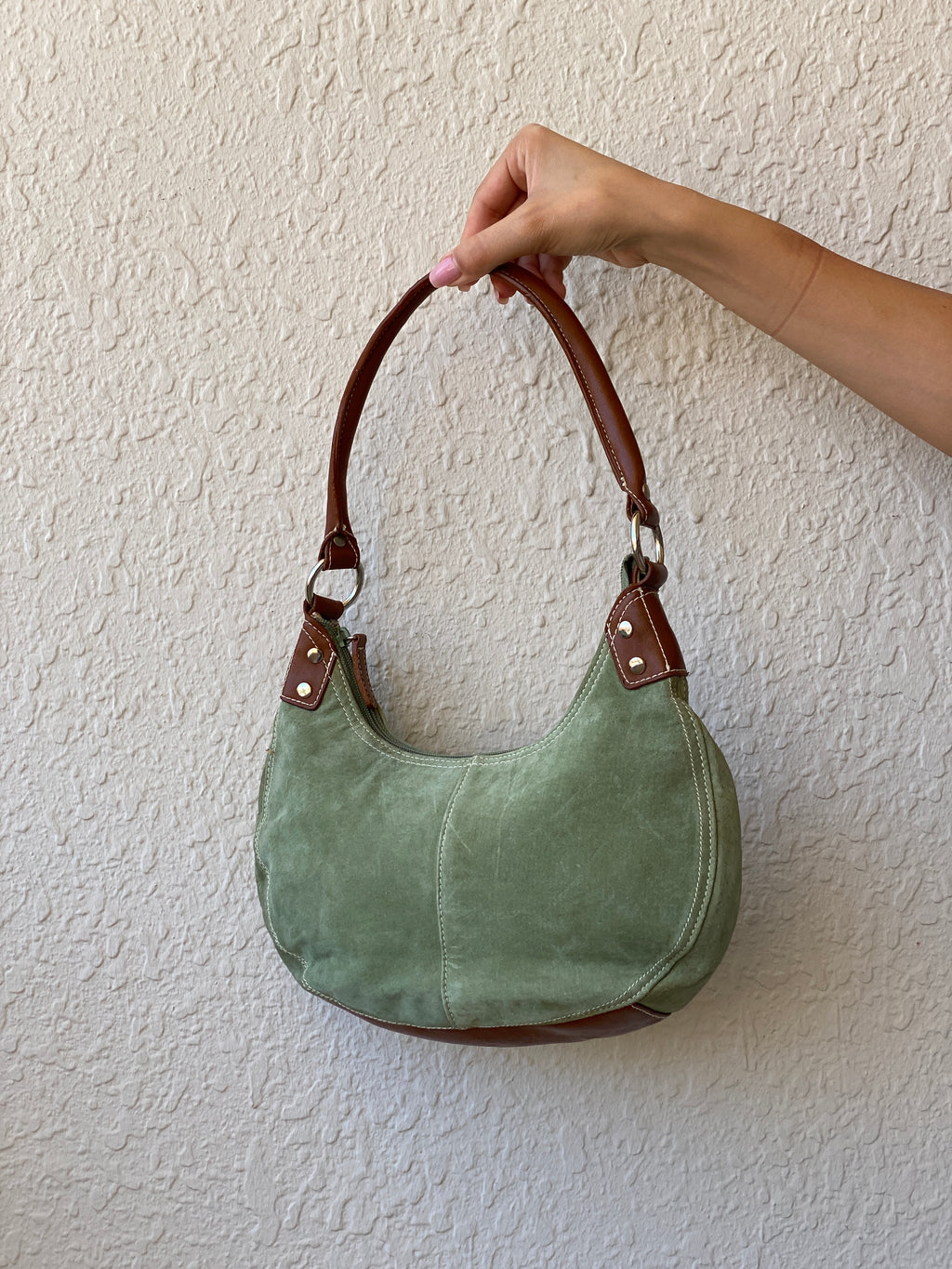 Vintage Green Genuine Suede Purse Women’s Soho Shoulder Bag