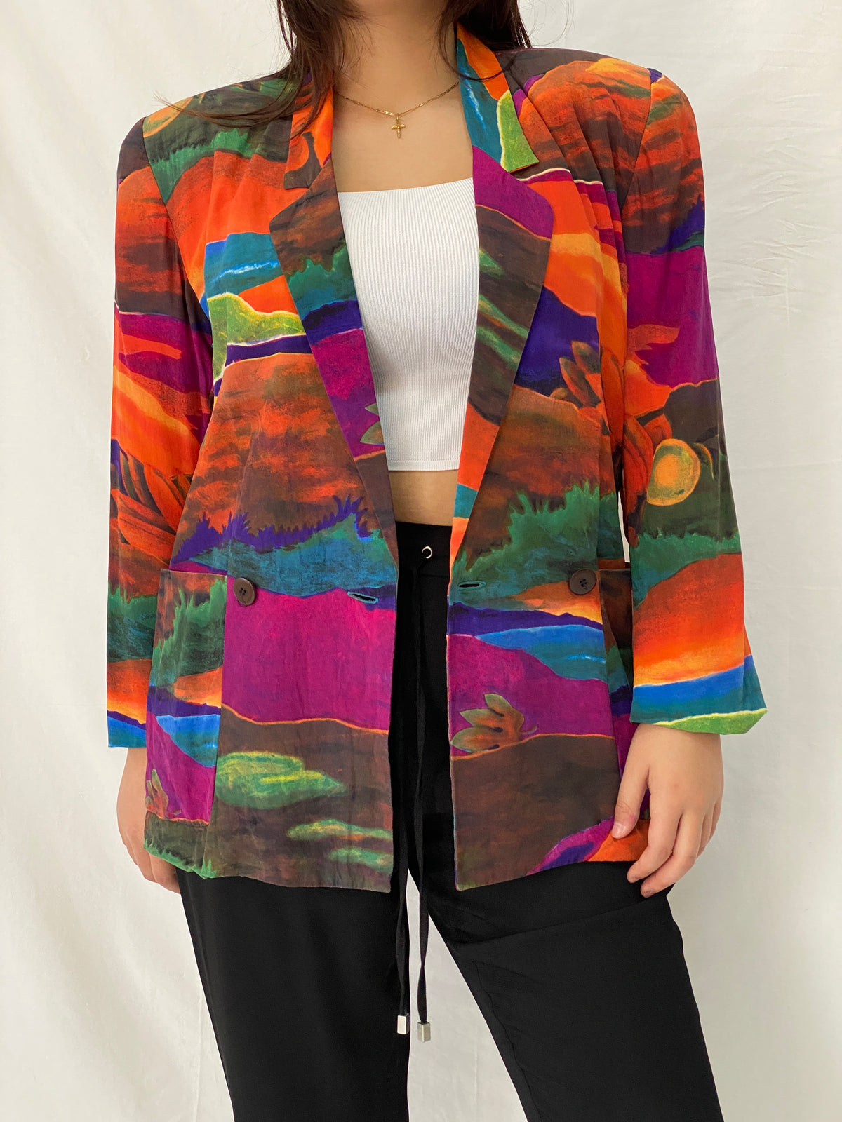 Vintage Linda Allard for Ellen Tracy Silk Abstract Landscape Art Print Blazer - M Vintage Linda Allard for Ellen Tracy Silk Abstract Landscape Art Print Blazer - M