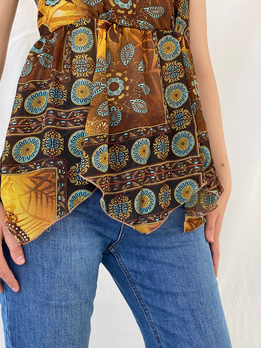 Y2K Edera Paisley Print Brown Cami Top - M