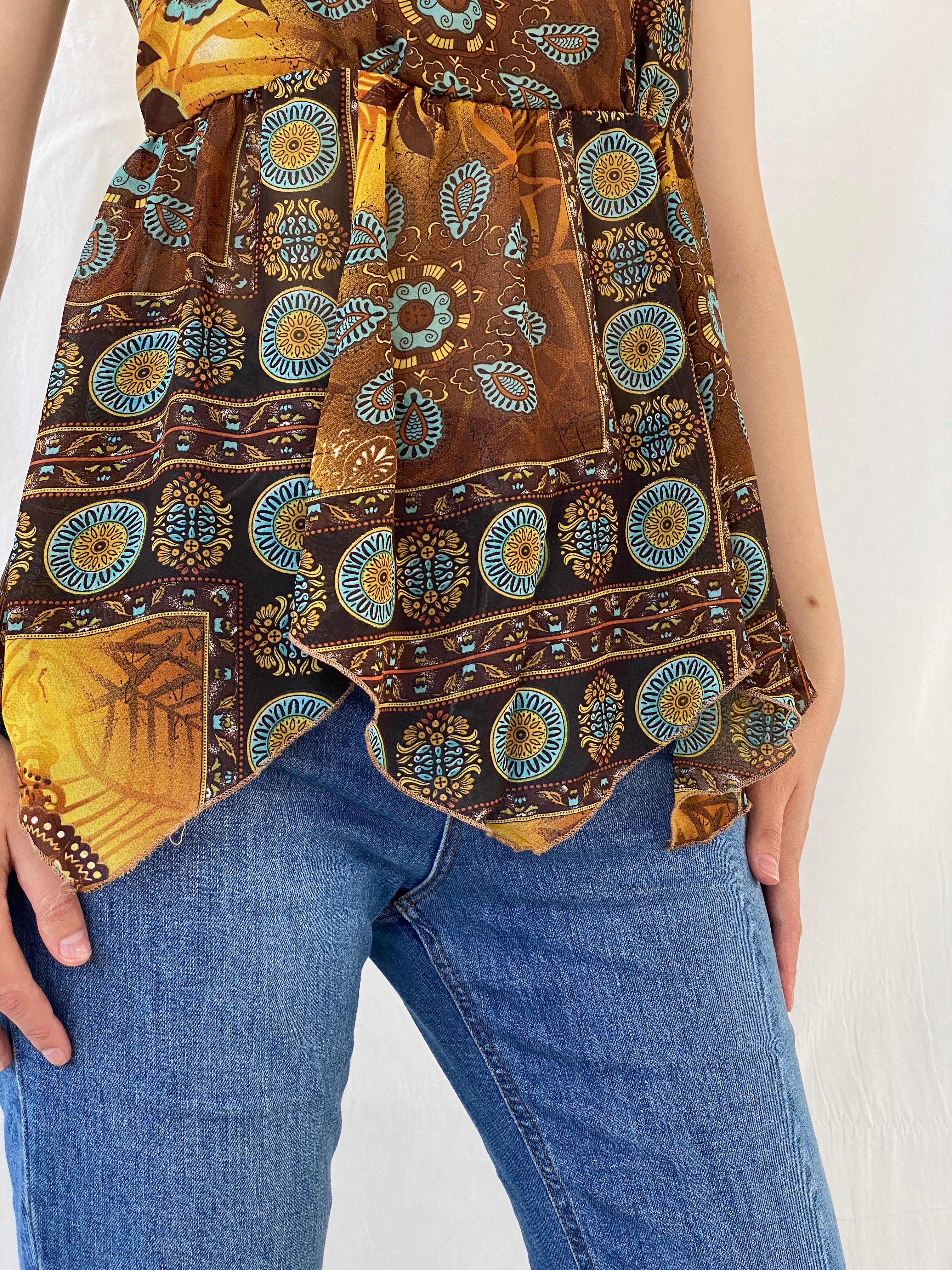 Y2K Edera Paisley Print Brown Cami Top - M