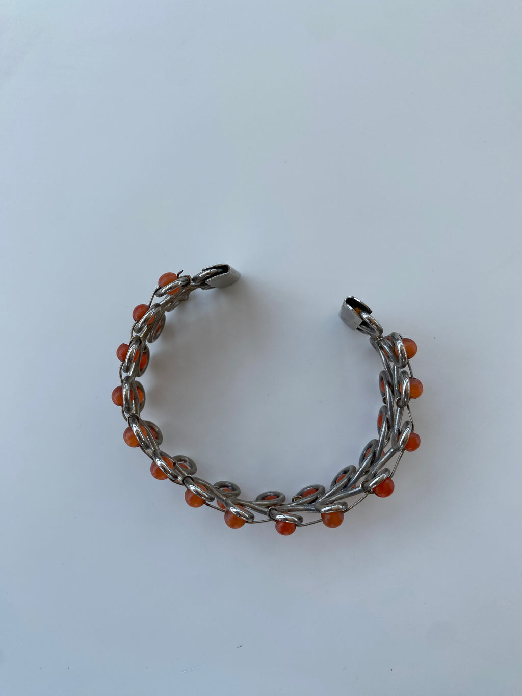 Vintage Wire Wrapped Bracelet with Orange Glass Beads – Retro Boho Jewelry