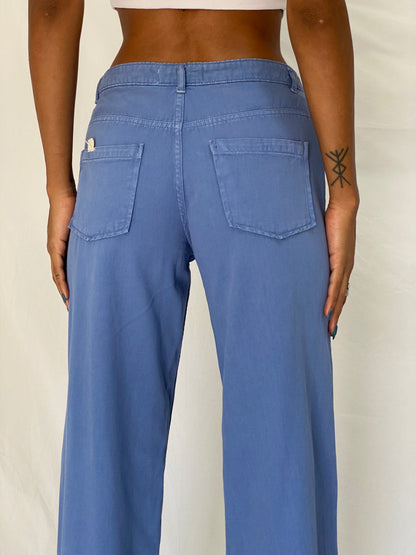 Vintage 90s Green Coast Blue Cotton Utility Wide Leg Pants - S