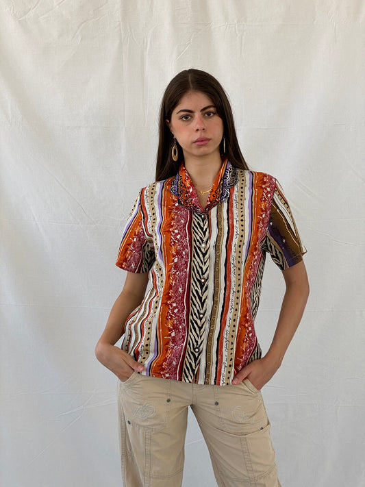 Vintage Wild Animal Print Boho Shirt - M