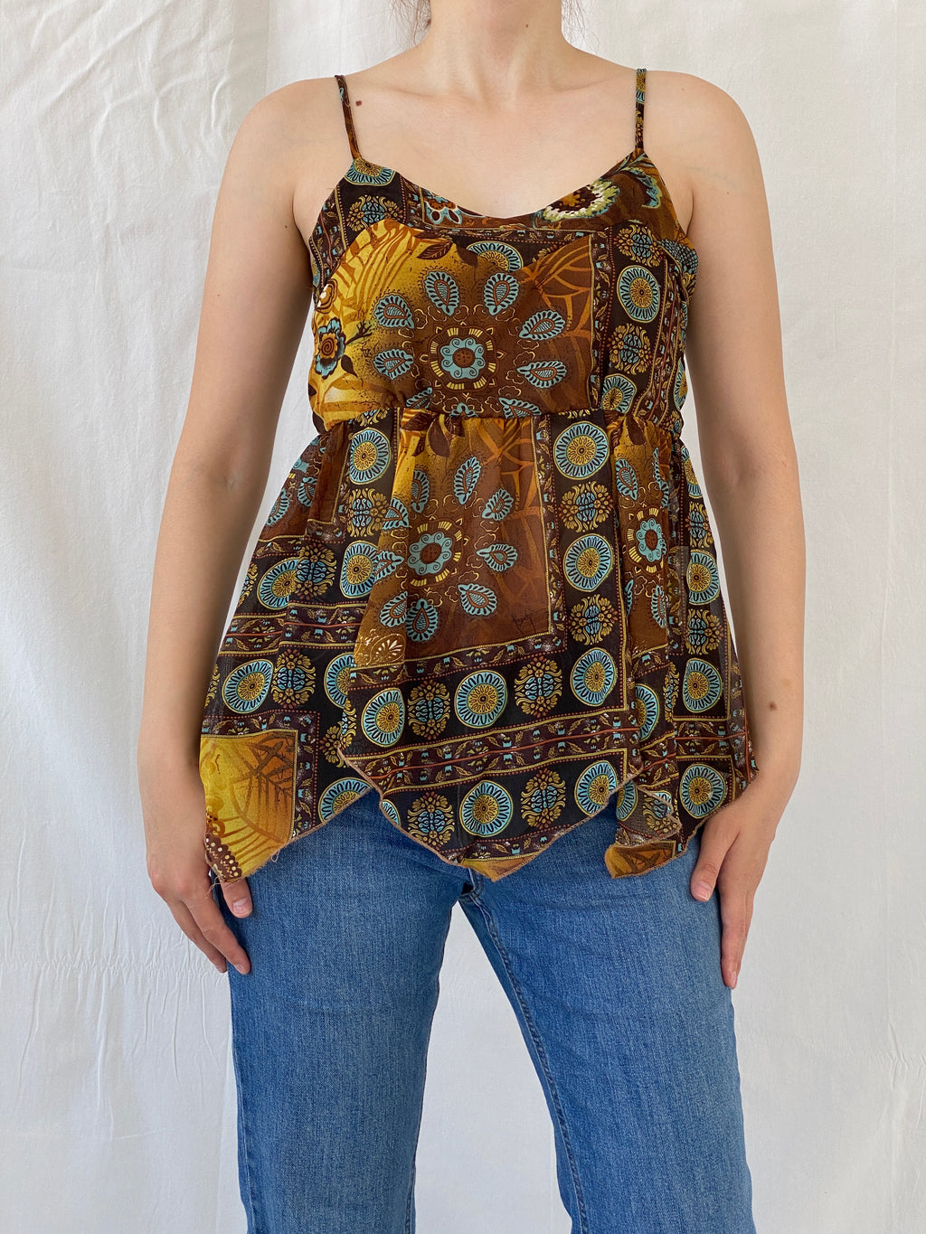 Y2K Edera Paisley Print Brown Cami Top - M