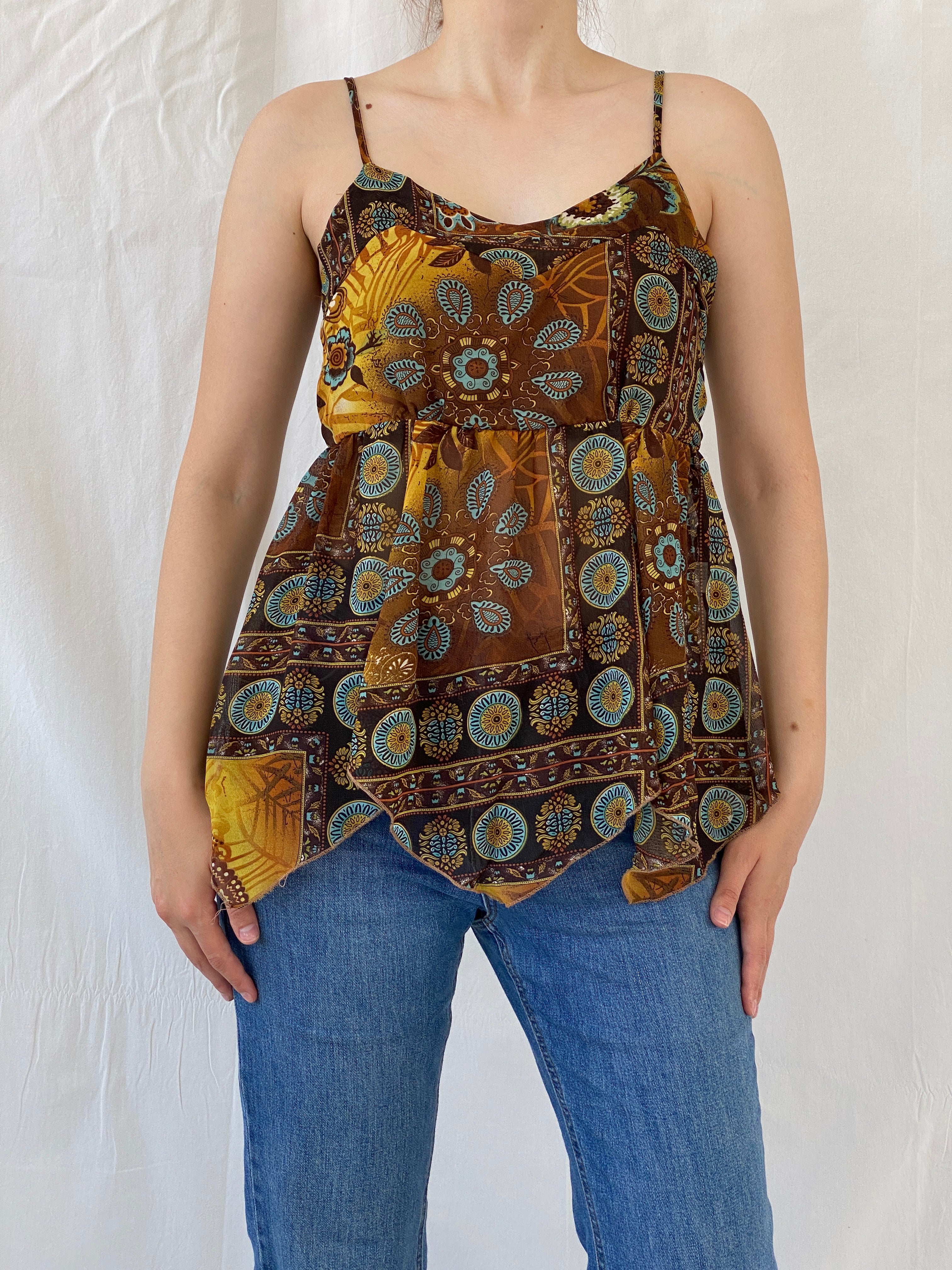 Y2K Edera Paisley Print Brown Cami Top - M