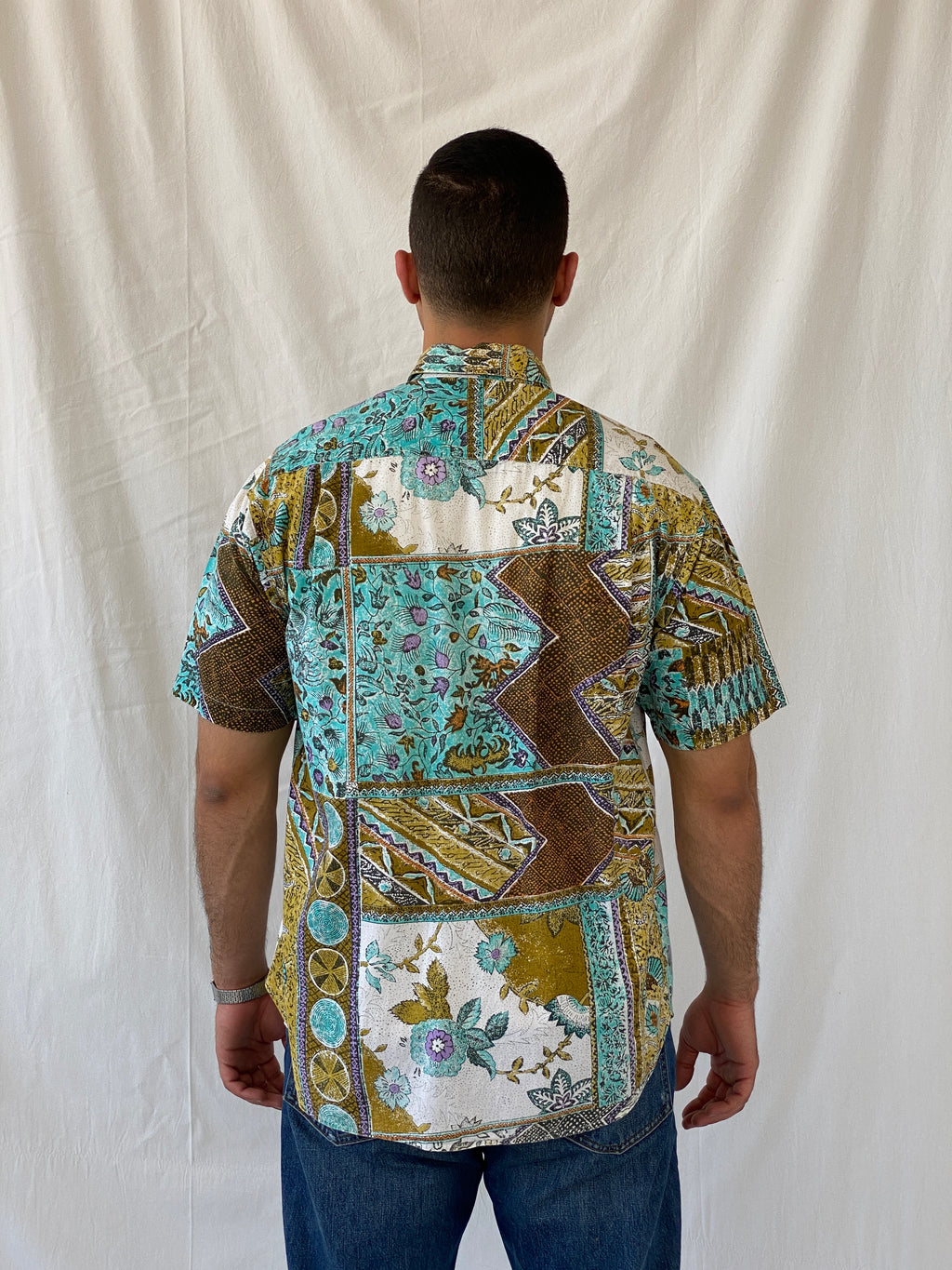 Vintage Christopher Barnes International Half Sleeve Button Down Men’s Printed Shirt - M