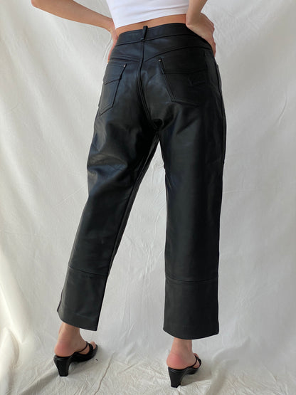 Vintage IXS Black Genuine Leather Motorcycle Pants - L