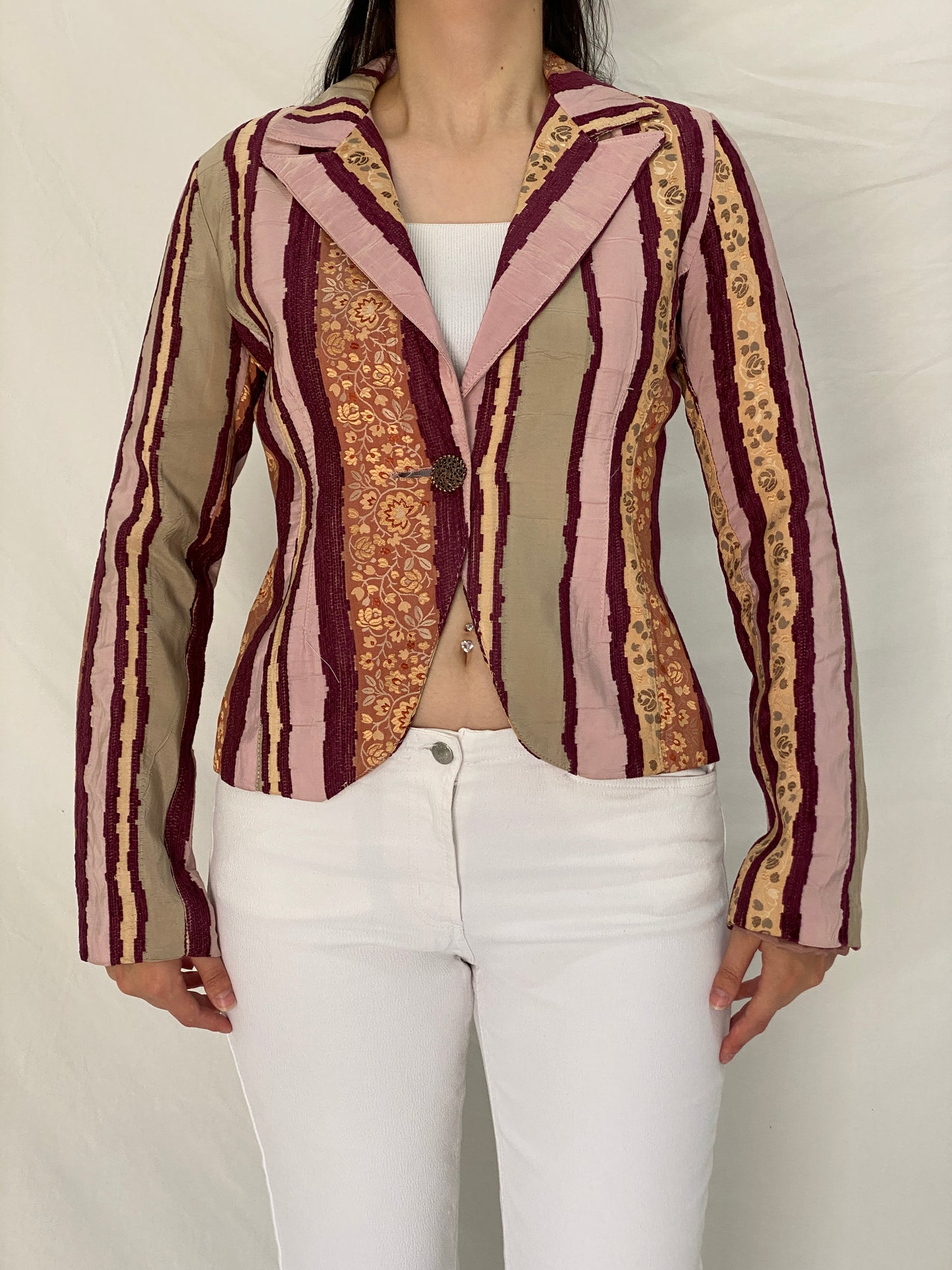 Vintage Rinascimento Patchwork Floral Blazer Pink & Maroon Tailored Jacket - S