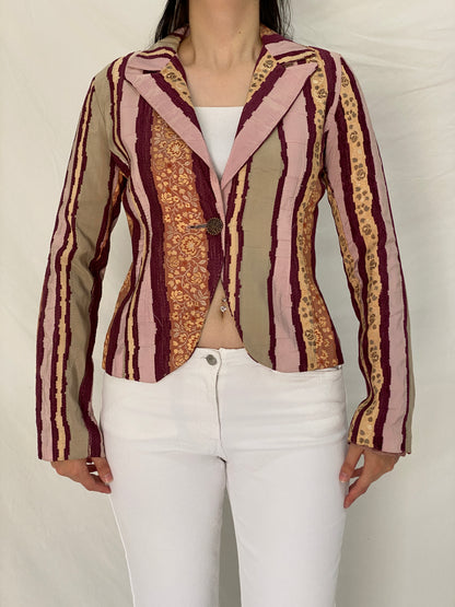 Vintage Rinascimento Patchwork Floral Blazer Pink & Maroon Tailored Jacket - S