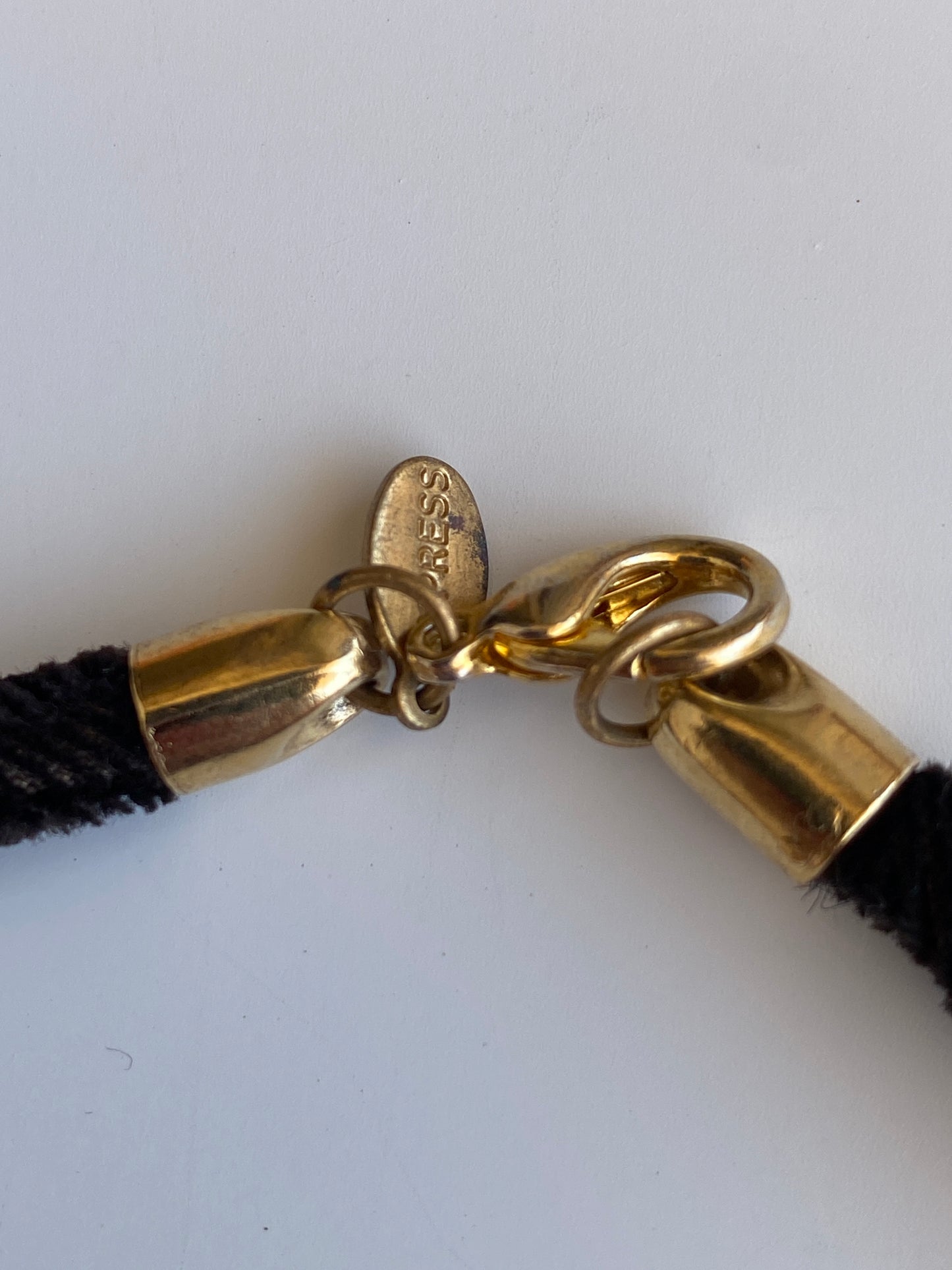 Vintage Express Brown Cord Gold-Tone Medallion Choker Necklace