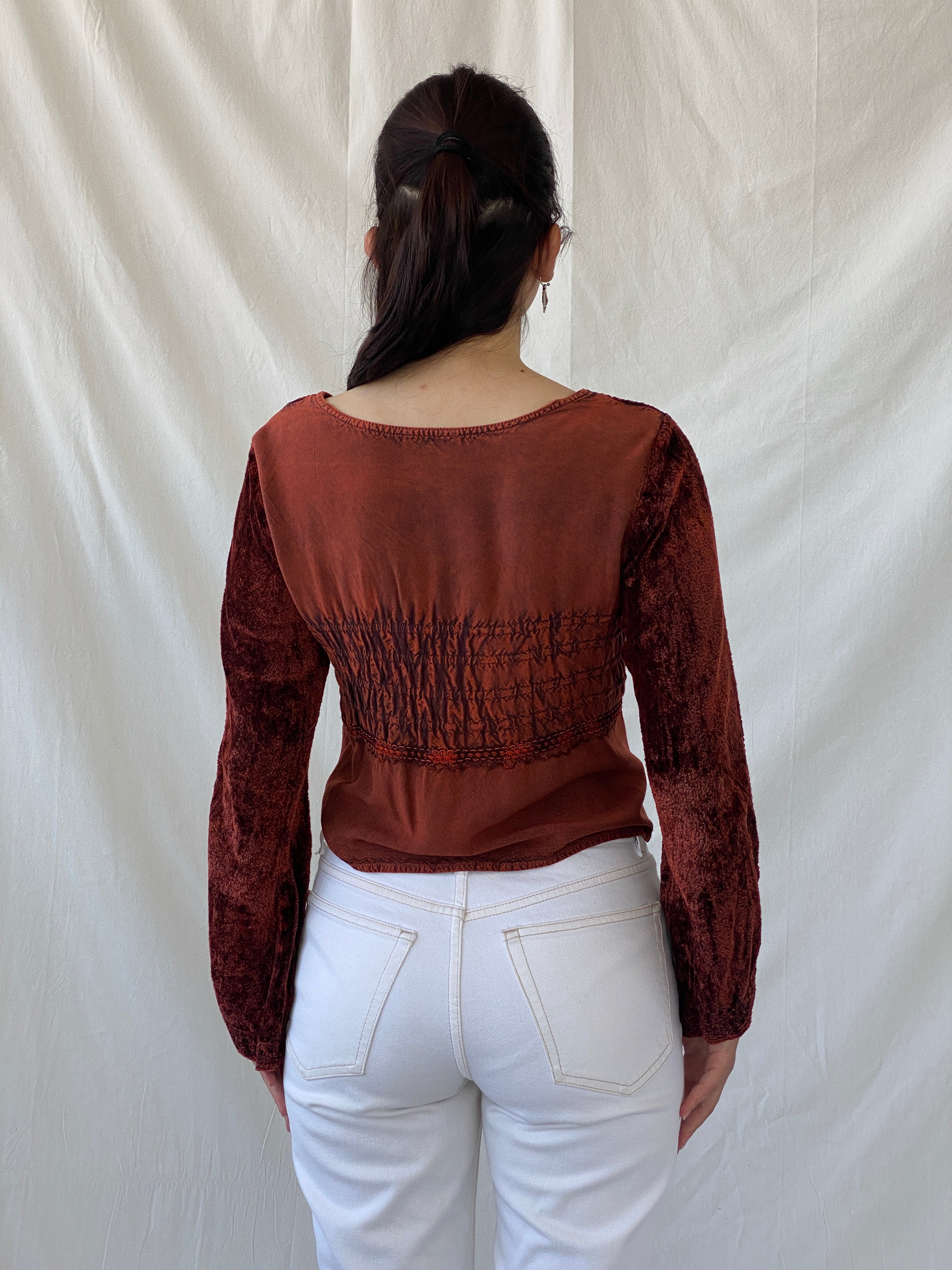 Vintage Y2K BÃRES Witchy Corset Blouse Velvet Full Sleeve Vampy Top - M