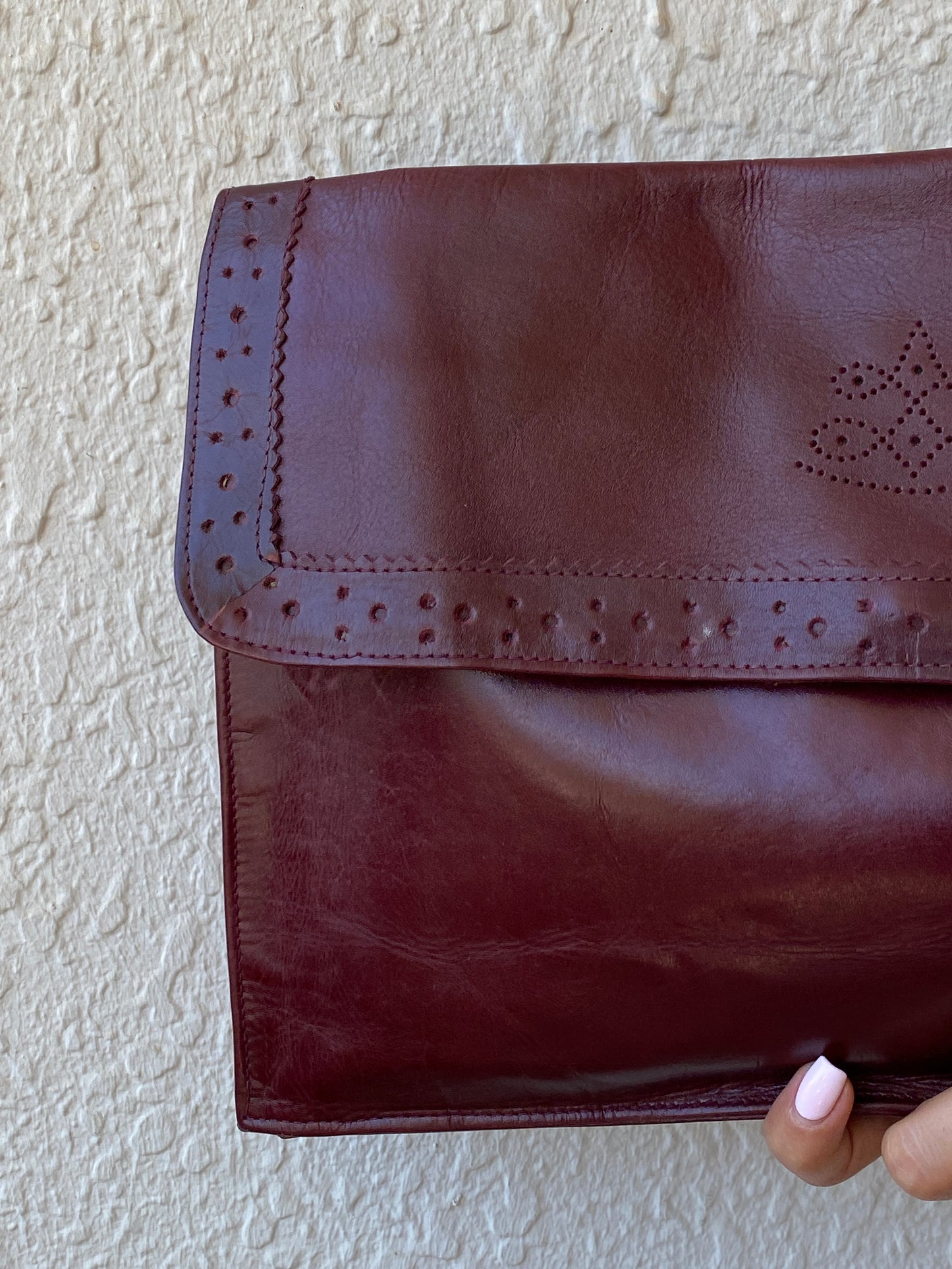 Vintage 90s Giovanni Burgundy Leather Envelope Clutch Bag