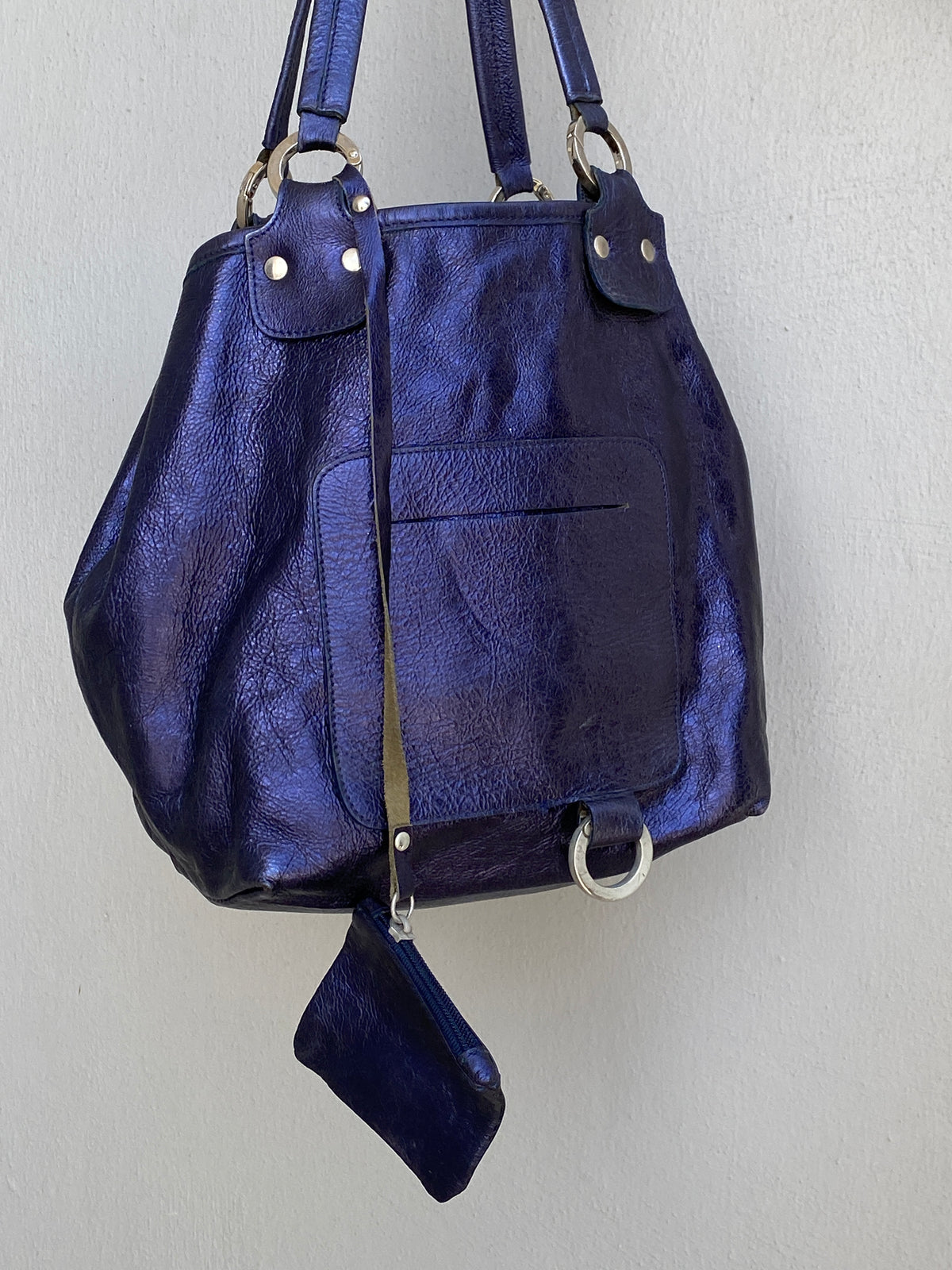 Vintage Y2K Metallic Blue Genuine Leather Slouchy Shoulder Bag Vintage Y2K Metallic Blue Genuine Leather Slouchy Shoulder Bag