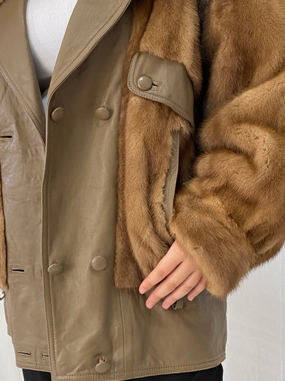 Vintage GTH Stoll Hannover Two-Tone Leather & Mink Fur Bomber Jacket - XL