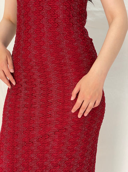 Vintage Y2K Romina Red Lace Knit Maxi Dress - S