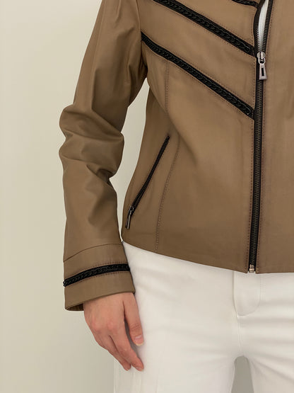 Vintage Y2K Gian Mori Classic Taupe Genuine Leather Zip-Up Jacket - L