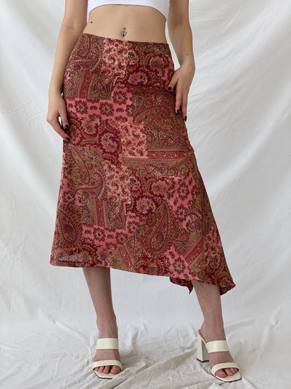 Beautiful Carlos De Miguel Pink Paisley Mandela Print Midi Skirt - L