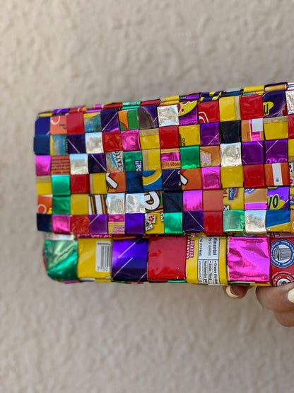 Ecoist Recycled Candy Wrapper Clutch Bag – Handmade Colorful Woven Upcycled Purse