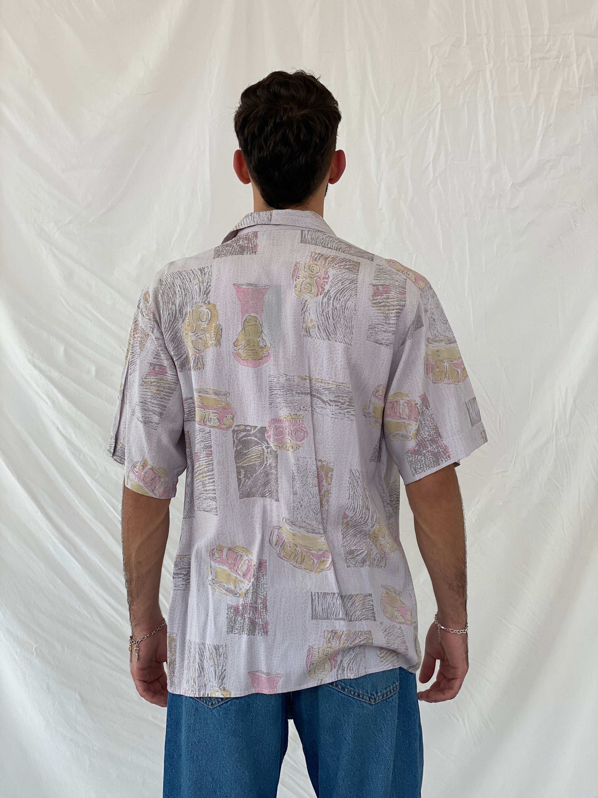 Vintage 80s/90s Euro Fashion Pastel Pink Half Sleeve Shirt Size L/XL - Balagan Vintage Half Sleeve Shirt 80s, Awsam, half sleeve shirt, mens shirt, NEW IN, printed shirt