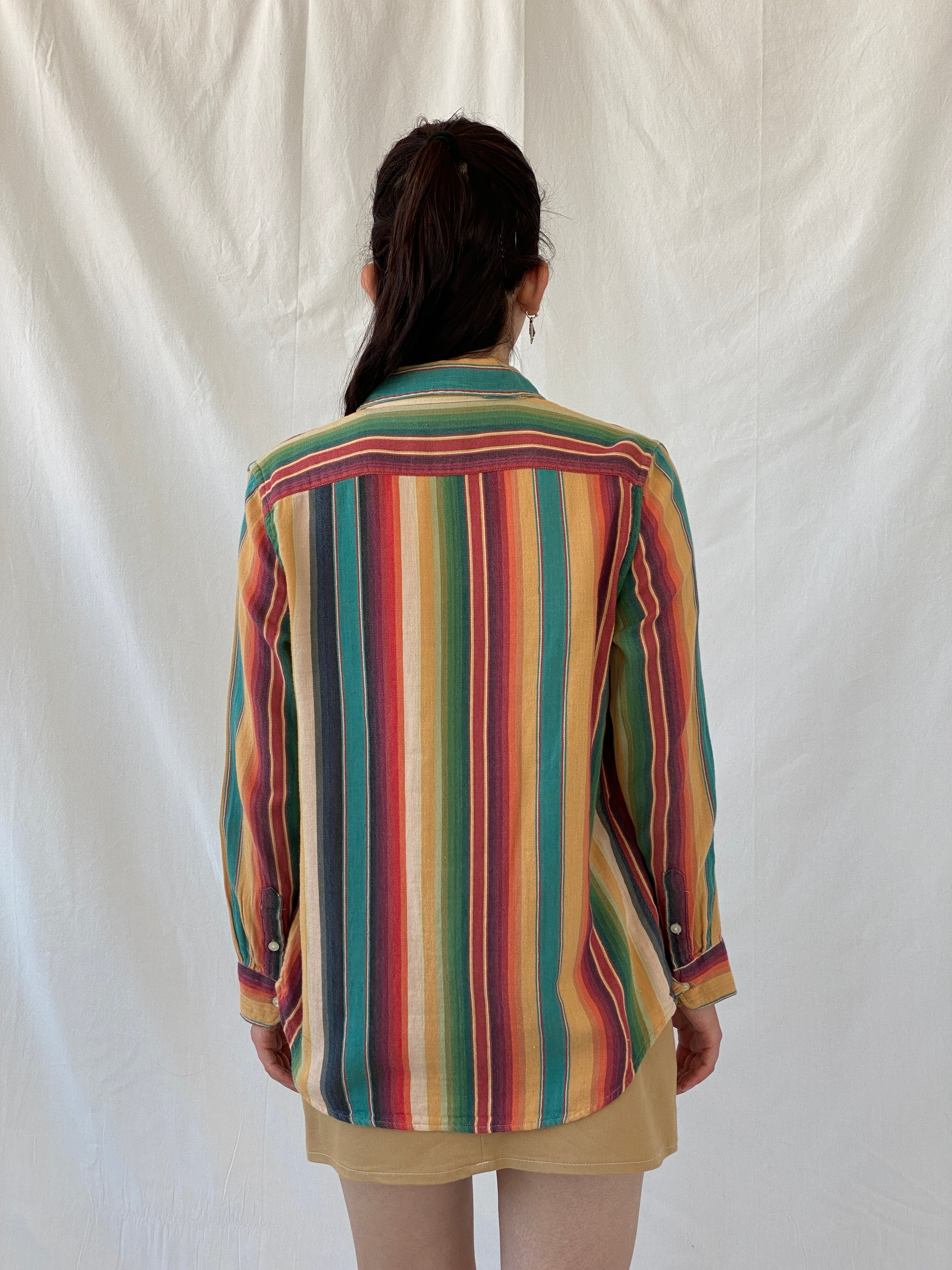 Vintage LRL Ralph Lauren Jeans Multicolor Striped Cotton Button-Up Shirt - M