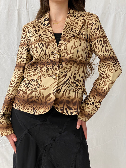 Statement Vintage Betty Barclay Silk Leopard Print Blazer - M