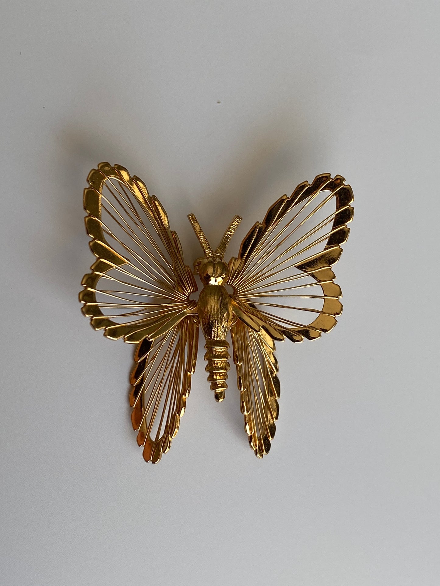 Vintage Monet Gold Tone Openwork Wire Butterfly Brooch Sculptural Pin