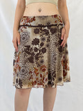 Vintage Xanaka Brown Floral Boho Paisley Print Midi Skirt - M
